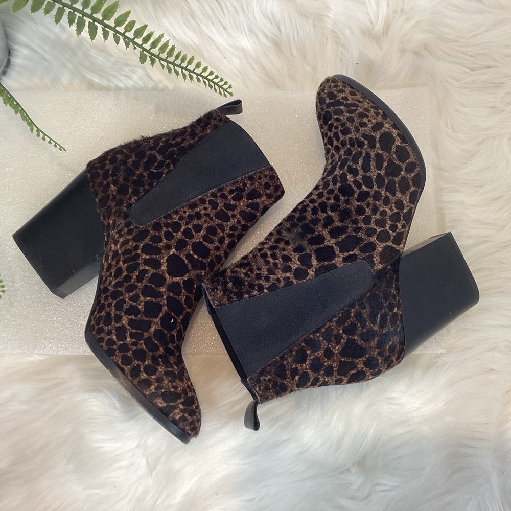 THE KOOPLES PONY HAIR LEOPARD PRINT ANKLE BOOTIES BLACK BROWN EUR SZ 38 US 7.5